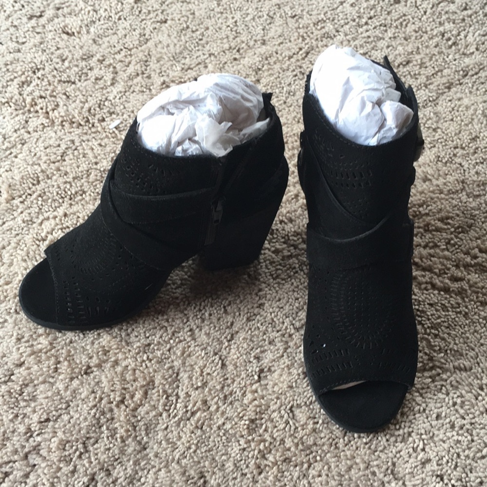 Naughty Monkey Zuzanna Black Suede Peep Toe Ankle Booties